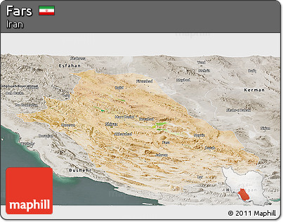 Satellite Panoramic Map of Fars, semi-desaturated
