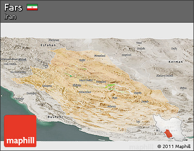 Satellite Panoramic Map of Fars, semi-desaturated