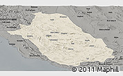 Shaded Relief Panoramic Map of Fars, darken, semi-desaturated
