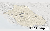Shaded Relief Panoramic Map of Fars, lighten, semi-desaturated