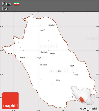 Classic Style Simple Map of Fars, cropped outside