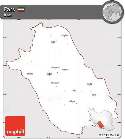 Classic Style Simple Map of Fars, cropped outside