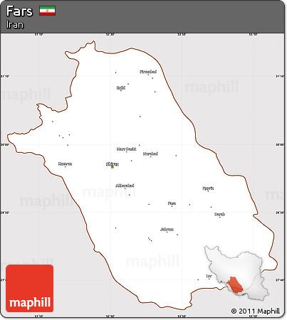 Classic Style Simple Map of Fars, cropped outside