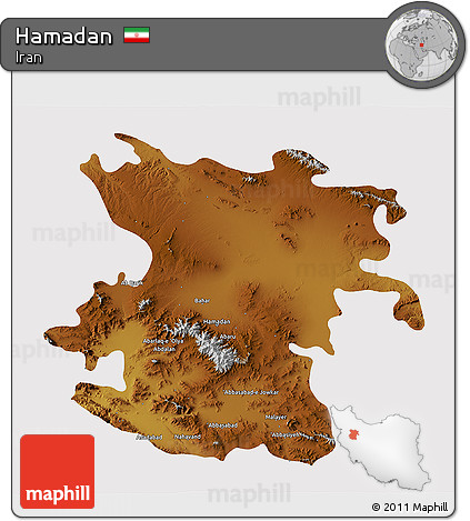 Physical 3D Map of Hamadan, cropped outside