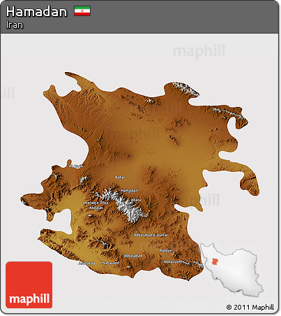 Physical 3D Map of Hamadan, cropped outside