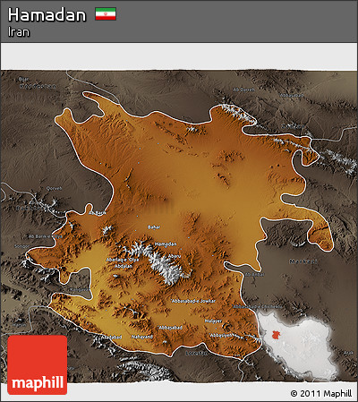 Physical 3D Map of Hamadan, darken, semi-desaturated