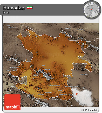 Physical 3D Map of Hamadan, semi-desaturated