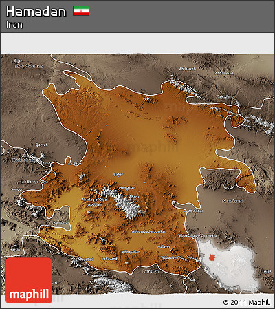 Physical 3D Map of Hamadan, semi-desaturated