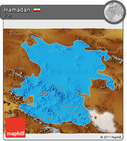 Political 3D Map of Hamadan, physical outside