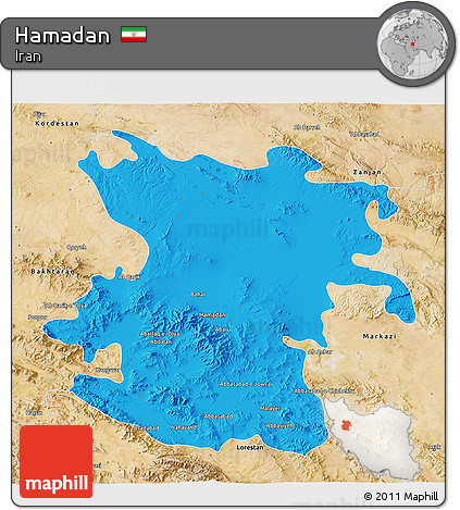 Political 3D Map of Hamadan, satellite outside