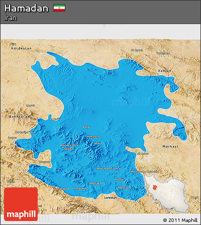 Political 3D Map of Hamadan, satellite outside