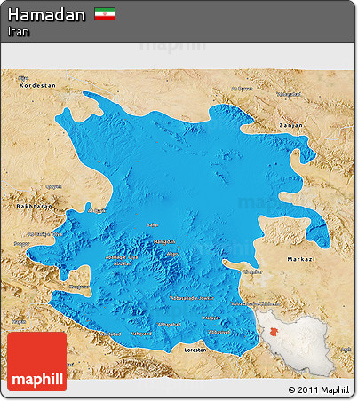 Political 3D Map of Hamadan, satellite outside
