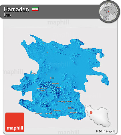 Political 3D Map of Hamadan, single color outside