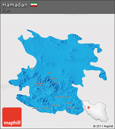 Political 3D Map of Hamadan, single color outside