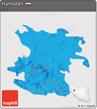 Political 3D Map of Hamadan, single color outside