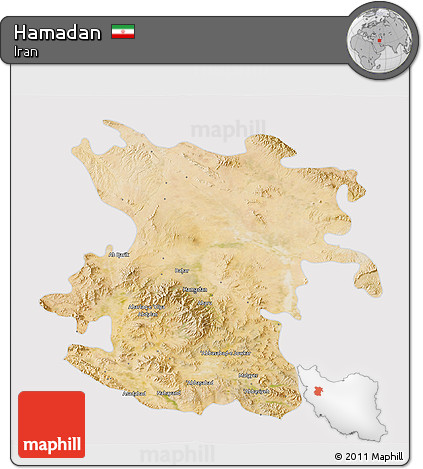 Satellite 3D Map of Hamadan, cropped outside