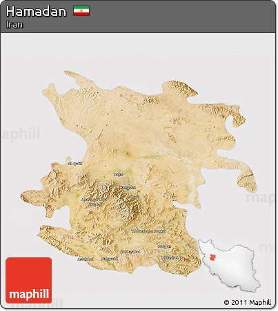 Satellite 3D Map of Hamadan, cropped outside