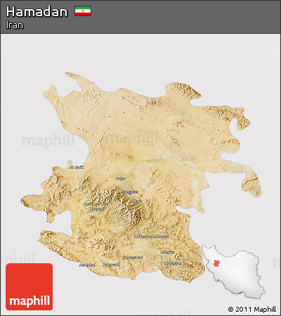Satellite 3D Map of Hamadan, cropped outside