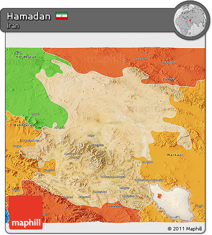 Satellite 3D Map of Hamadan, political outside
