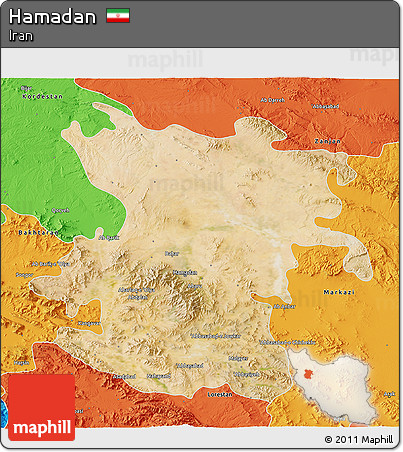 Satellite 3D Map of Hamadan, political outside