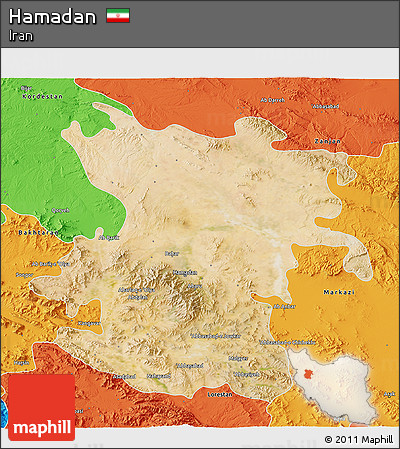 Satellite 3D Map of Hamadan, political outside