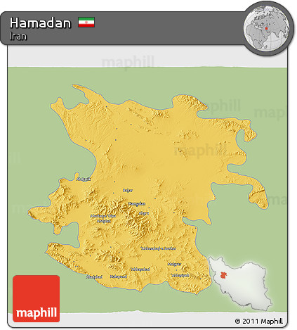 Savanna Style 3D Map of Hamadan, single color outside