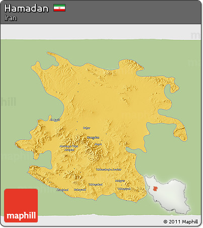 Savanna Style 3D Map of Hamadan, single color outside