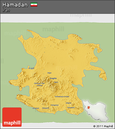 Savanna Style 3D Map of Hamadan, single color outside