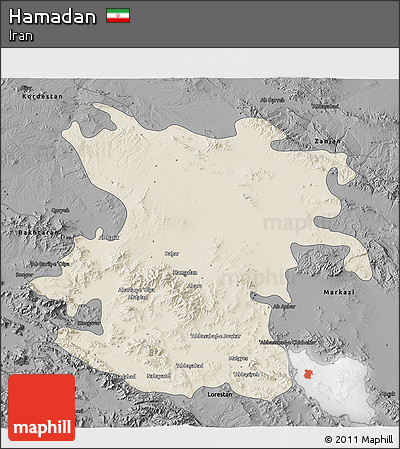 Shaded Relief 3D Map of Hamadan, darken, desaturated