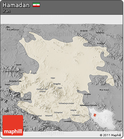 Shaded Relief 3D Map of Hamadan, darken, desaturated