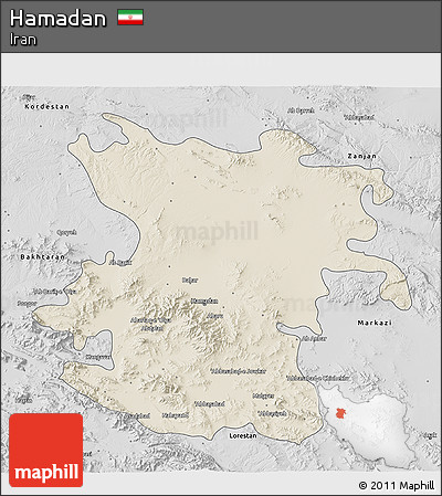 Shaded Relief 3D Map of Hamadan, desaturated