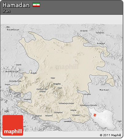 Shaded Relief 3D Map of Hamadan, desaturated