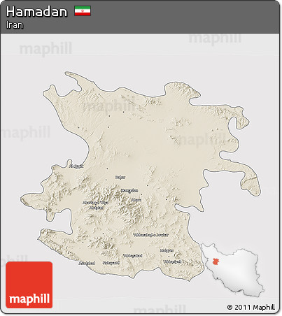 Shaded Relief 3D Map of Hamadan, single color outside