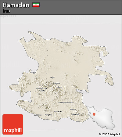 Shaded Relief 3D Map of Hamadan, single color outside