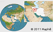 Satellite Location Map of Hamadan, highlighted country, within the entire country