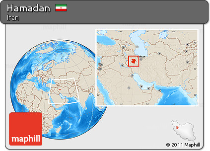 Shaded Relief Location Map of Hamadan, within the entire country