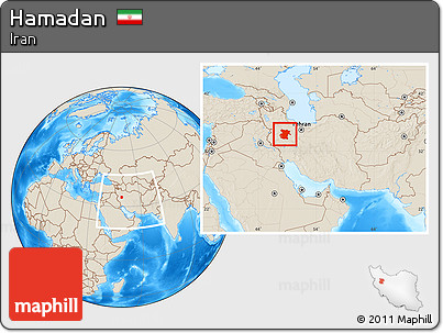Shaded Relief Location Map of Hamadan, within the entire country
