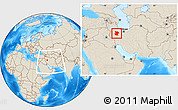 Shaded Relief Location Map of Hamadan, within the entire country
