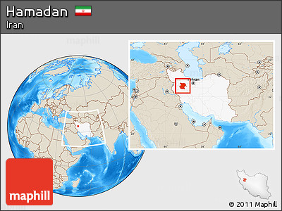 Shaded Relief Location Map of Hamadan, highlighted country, within the entire country