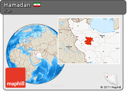 Shaded Relief Location Map of Hamadan, highlighted country