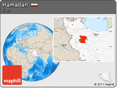 Shaded Relief Location Map of Hamadan, highlighted country