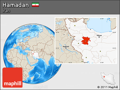 Shaded Relief Location Map of Hamadan, highlighted country