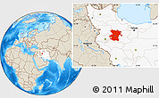 Shaded Relief Location Map of Hamadan, highlighted country