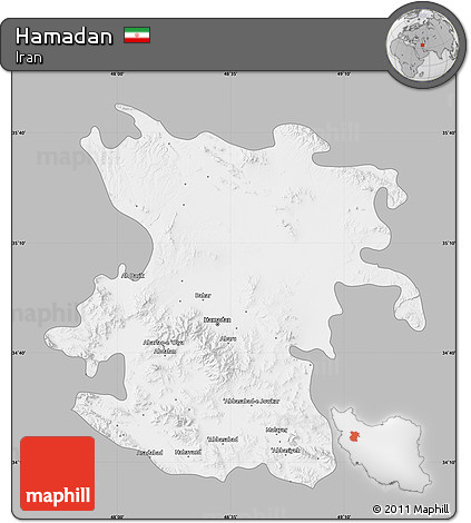 Gray Map of Hamadan, single color outside