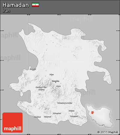 Gray Map of Hamadan, single color outside