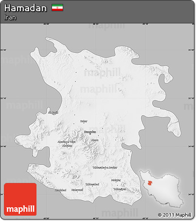 Gray Map of Hamadan, single color outside