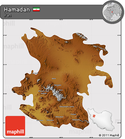 Physical Map of Hamadan, cropped outside