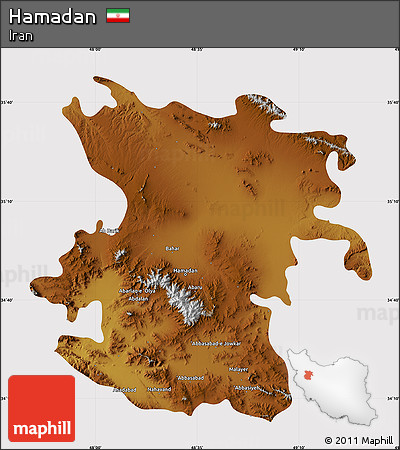 Physical Map of Hamadan, cropped outside
