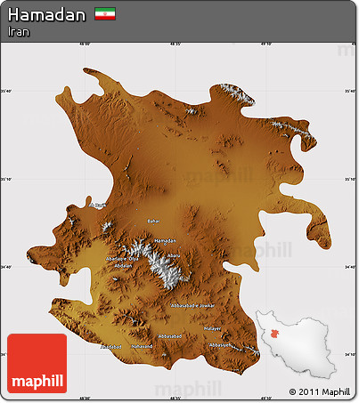 Physical Map of Hamadan, cropped outside