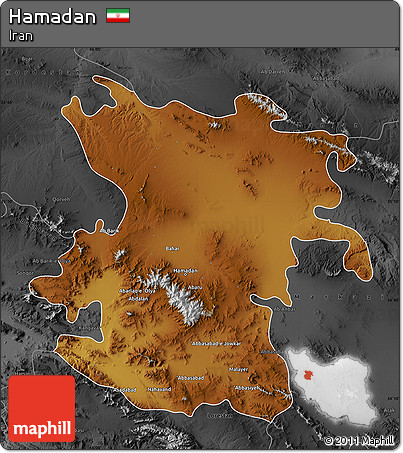 Physical Map of Hamadan, darken, desaturated